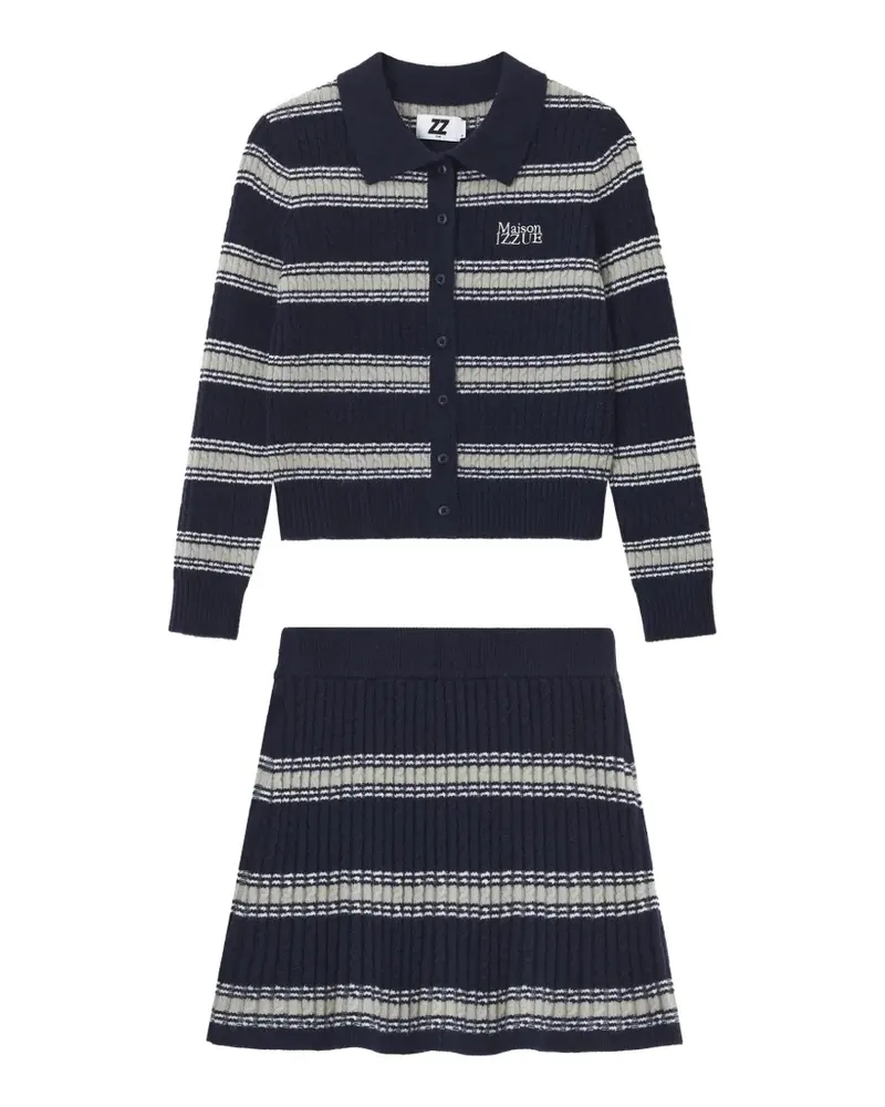 Izzue striped cable-knit mini skirt and cardigan set - Blau Blau