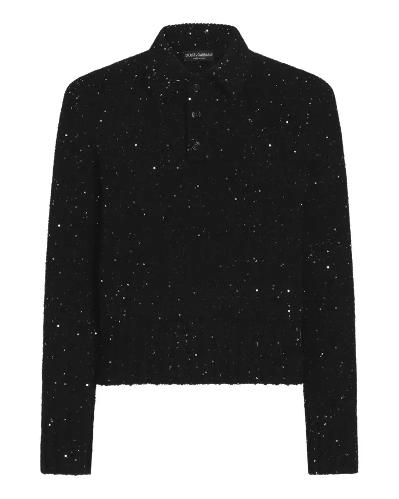 Dolce & Gabbana Gestricktes Poloshirt mit Pailletten - Schwarz Schwarz