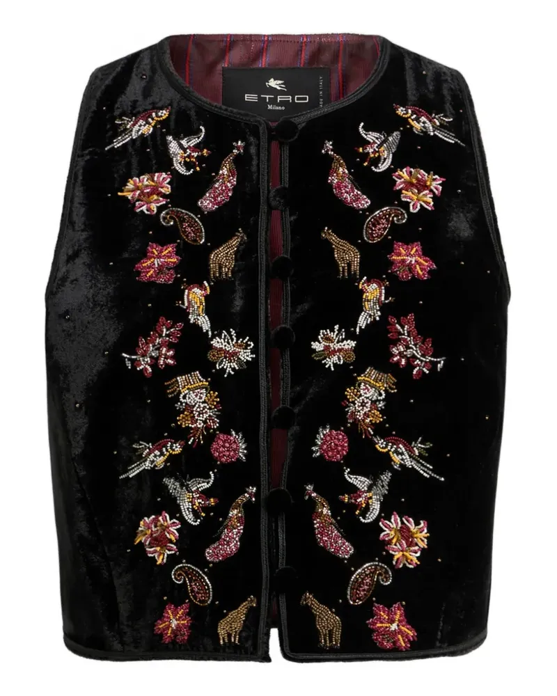 Etro Cropped Samt-Weste mit Stickerei und Perlen - Schwarz Schwarz