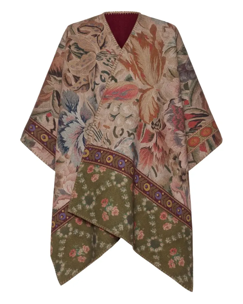Pierre-Louis Mascia floral-print poncho - Nude Nude