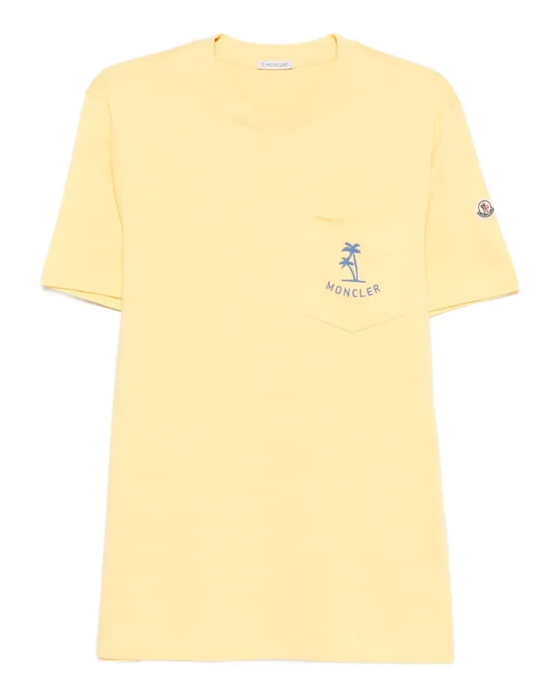 Moncler T-Shirt mit Tasche und Palmenstickerei - Gelb Gelb