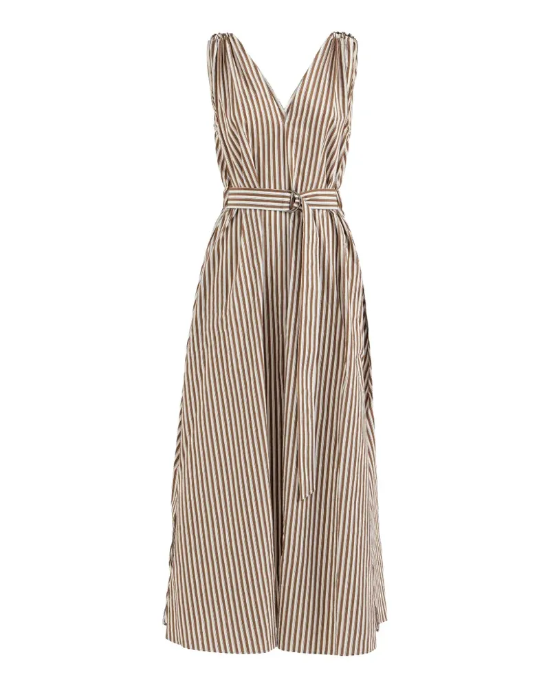 Brunello Cucinelli Gestreiftes Popeline-Kleid mit Monili - Braun Braun