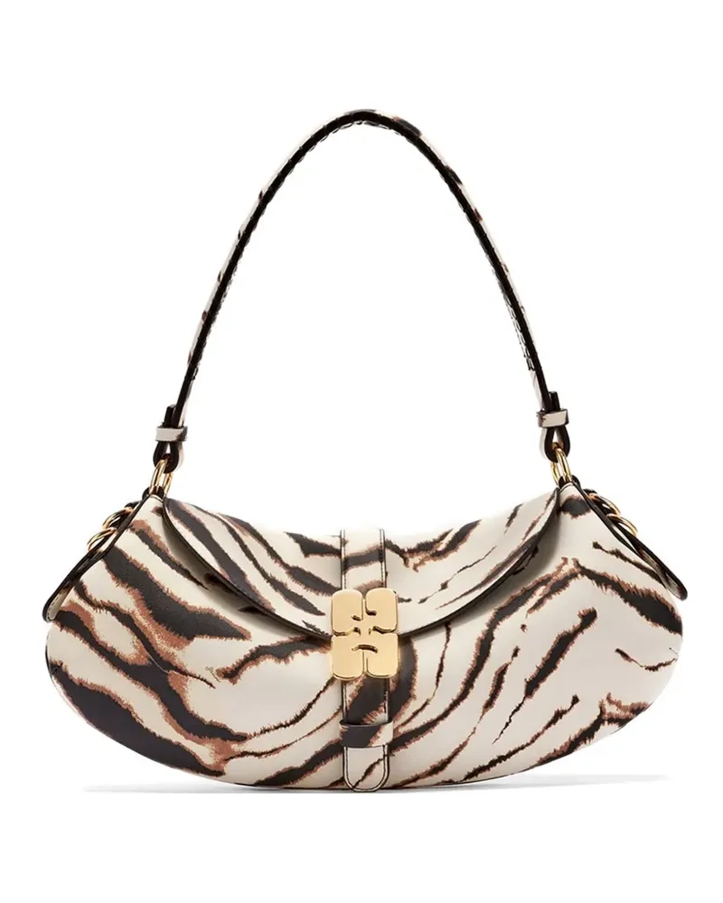 Ganni B-Kat zebra-print shoulder bag - Nude Nude