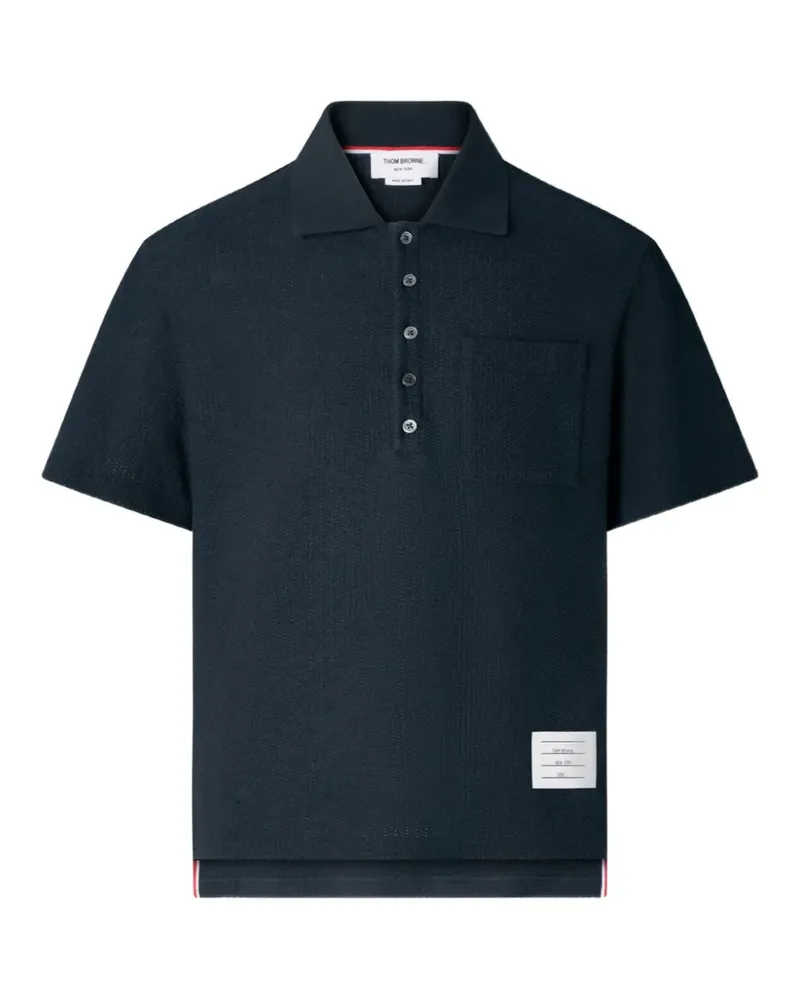 Thom Browne textured-knit chest-pocket polo shirt - Blau Blau