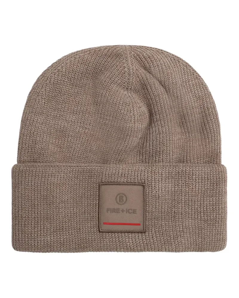 Bogner Fire & Ice Tarek Beanie aus Rippstrick mit Logo-Patch - Braun Braun
