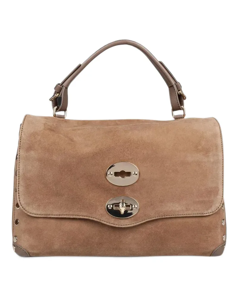 Zanellato Mini Postina Tote Bag aus Wildleder mit Nieten - Nude Nude