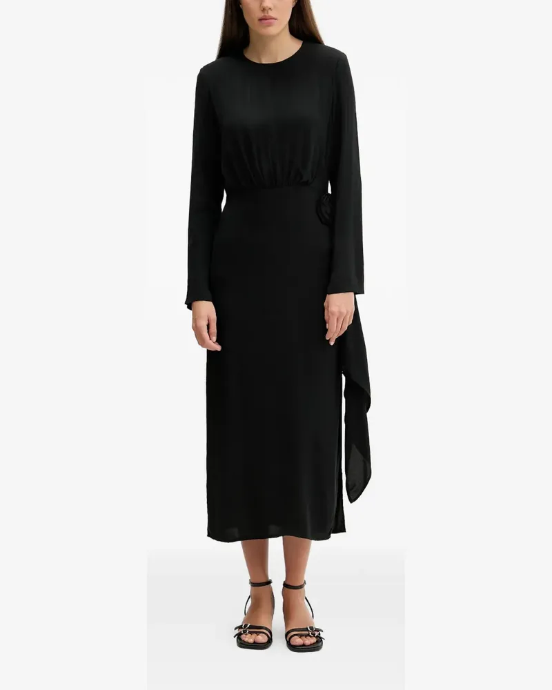 HUGO BOSS floral-detail midi dress - Schwarz Schwarz