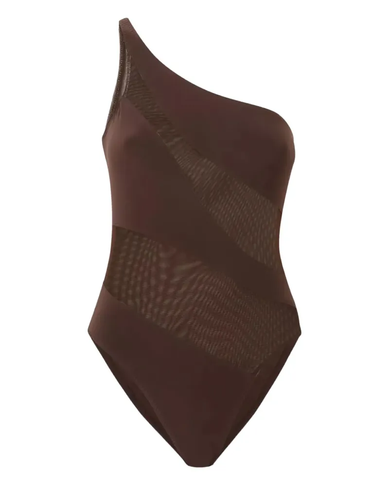 Norma Kamali Mio One-Shoulder-Badeanzug mit Mesh-Einsatz - Braun Braun