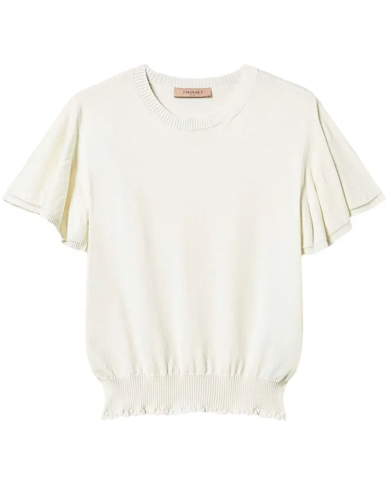 Twin-Set Gestricktes T-Shirt mit Wellensaum - 00282_White Snow 00282_white