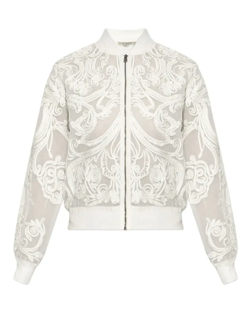 AllSaints Semi-transparente Jade Bomberjacke mit Stickerei - Weiß Weiß