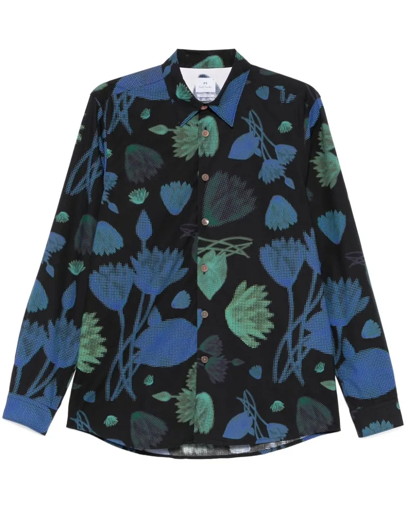 Paul Smith Hemd mit halbfarbigem Blumen-Print - Blau Blau