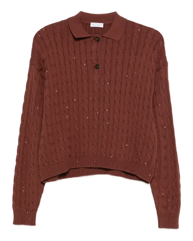 Brunello Cucinelli cable-knit embellished polo shirt - Braun Braun