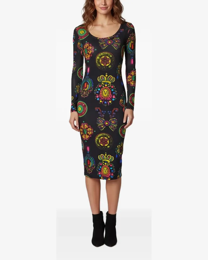 Versace Jeans Midikleid mit Baroque Regalia-Print - Schwarz Schwarz