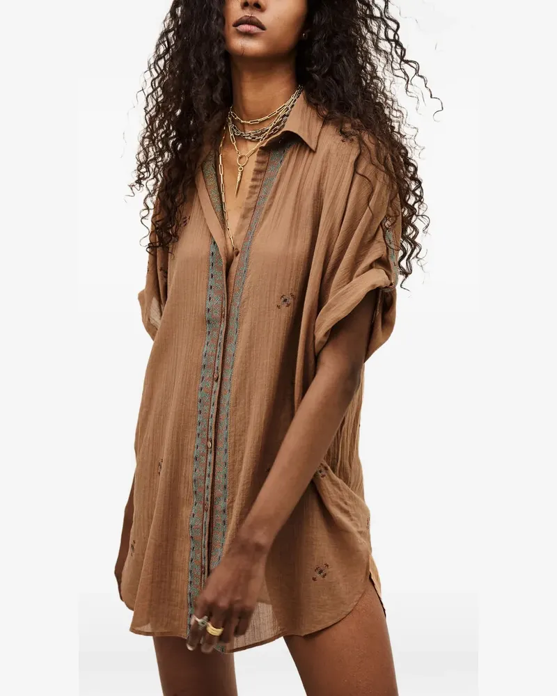 ba&sh Daela embroidered oversized shirt - Nude Nude