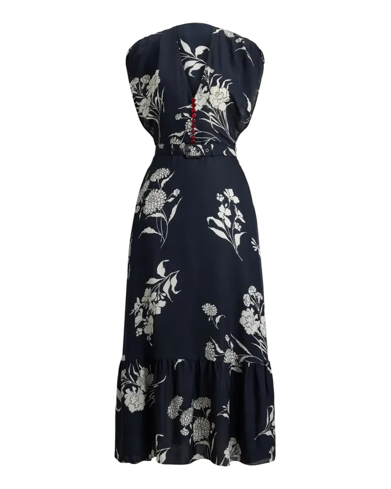 Ralph Lauren Damian Midikleid in A-Linie mit Blumen - Schwarz Schwarz