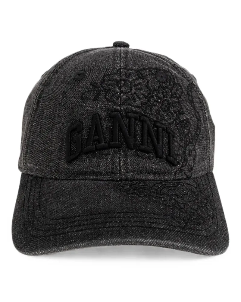 Ganni logo-embroidered floral-detail baseball cap - Schwarz Schwarz