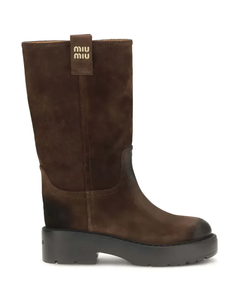 Miu Miu logo-plaque suede boots - Braun Braun