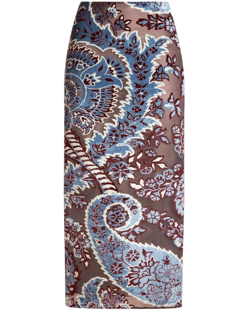 Etro Samt-Midirock aus Tüll und Jacquard - Braun Braun