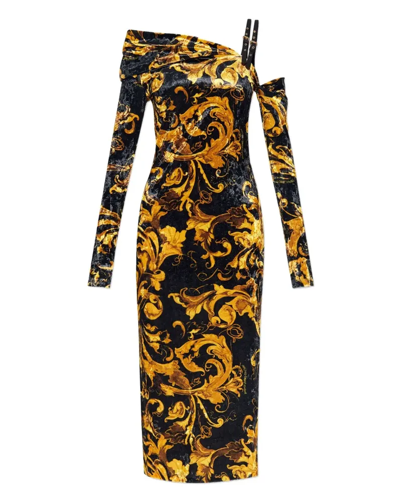 Versace Jeans off-shoulder patterned midi party dress - Schwarz Schwarz