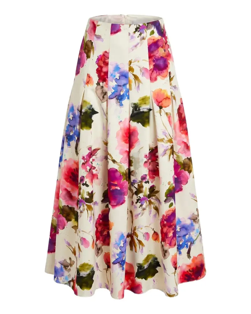 NICHOLAS Jordana floral-print pleated skirt - Nude Nude