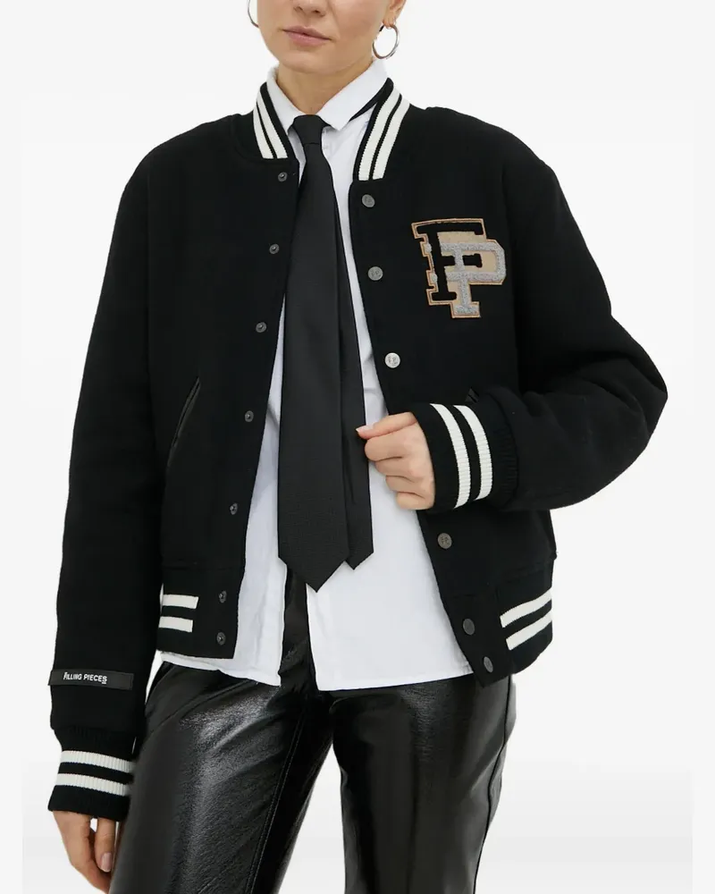Filling Pieces Bomberjacke im College-Look mit Logo-Patch - Schwarz Schwarz