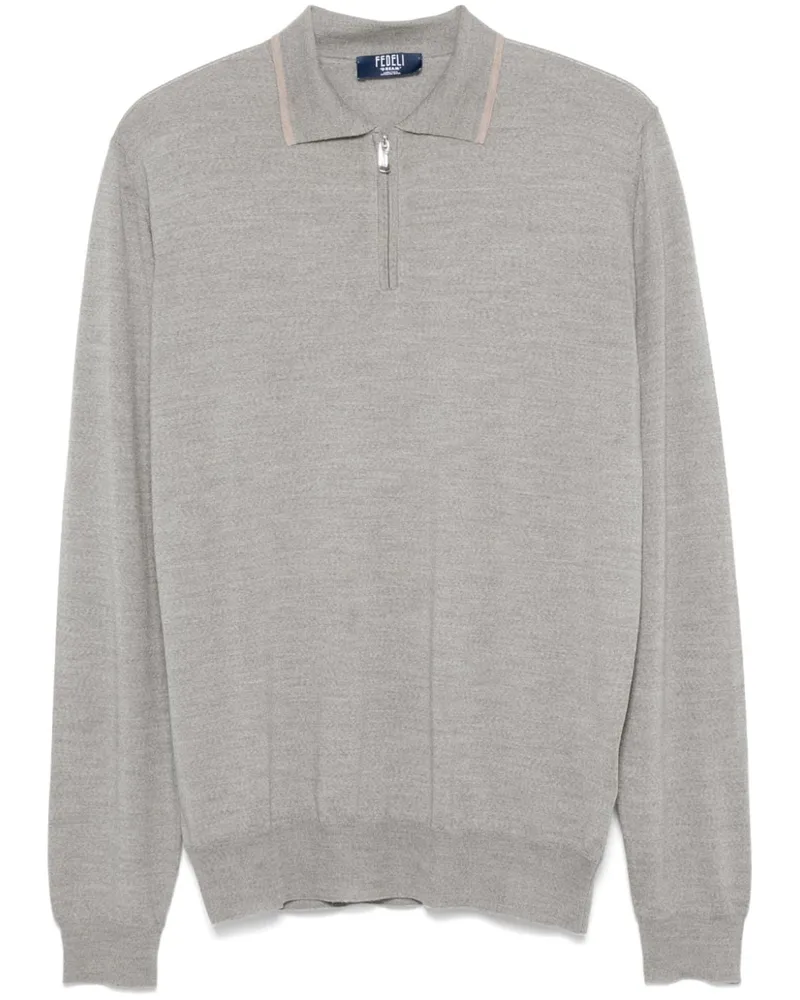 Fedeli Fein gestricktes Poloshirt - Grau Grau