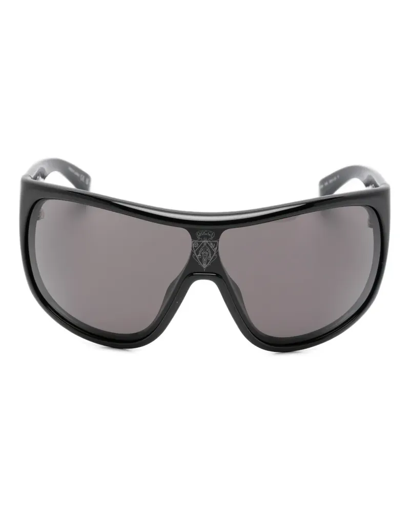 Gucci logo-print wrap-frame sunglasses - Schwarz Schwarz
