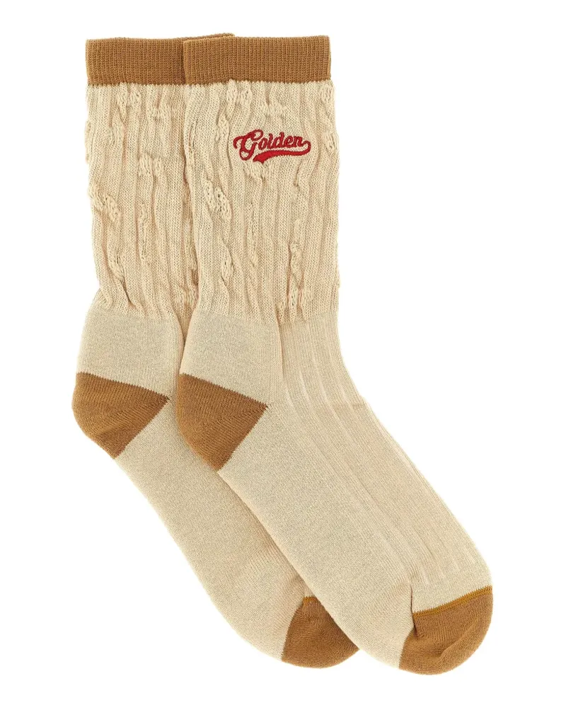 Golden Goose Gerippte Socken mit braunen Details und roter Logo-Stickerei - Nude Nude