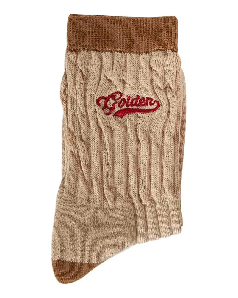 Golden Goose beige ribbed socks with brown details and red embroidered logo - Nude Nude