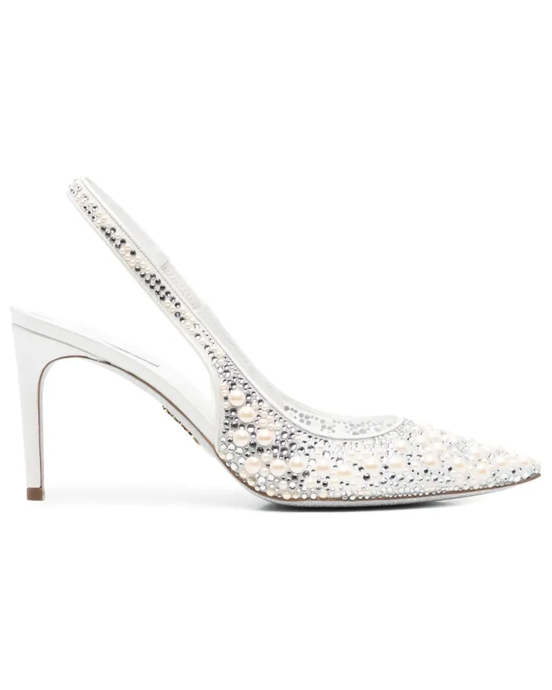 René Caovilla Pumps mit Perlen 80mm - Weiß Weiß