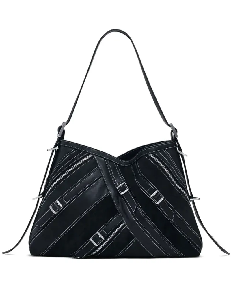 Desigual Tote Bag mit diagonalem Reißverschluss und Schnallen - Schwarz Schwarz