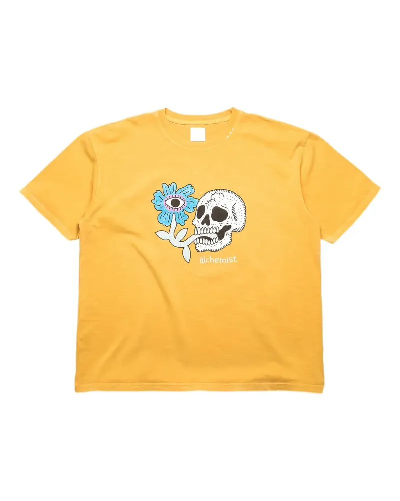 alchemist T-Shirt mit Totenkopf- und Blumenprint - Gelb Gelb