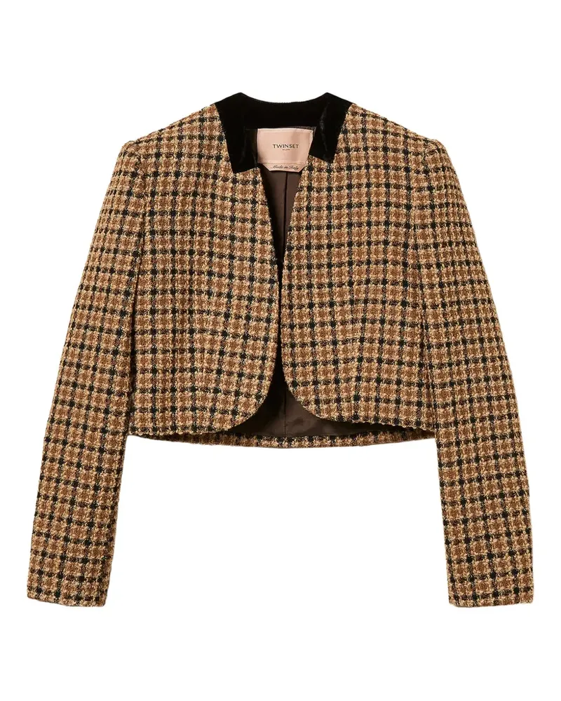 Twin-Set Karierte Spencer Bouclé-Jacke - Braun Braun