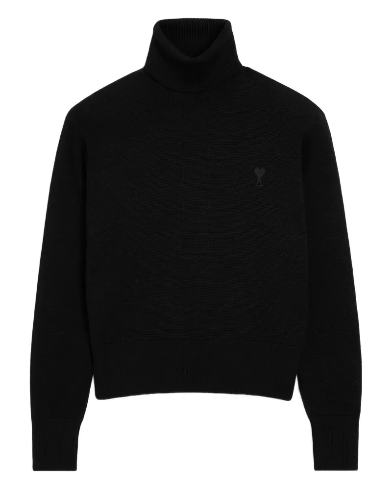 AMI Paris Rollkragenpullover mit Herzstickerei - Schwarz Schwarz