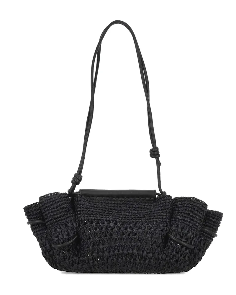 HEREU Mini Arta Schultertasche aus gewebtem Raffiabast mit Henkel - Schwarz Schwarz