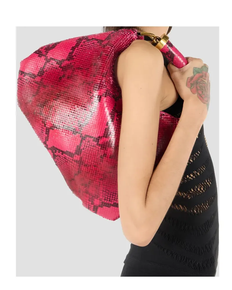 Roberto Cavalli Schultertasche mit Schlangen-Print - Rosa Rosa