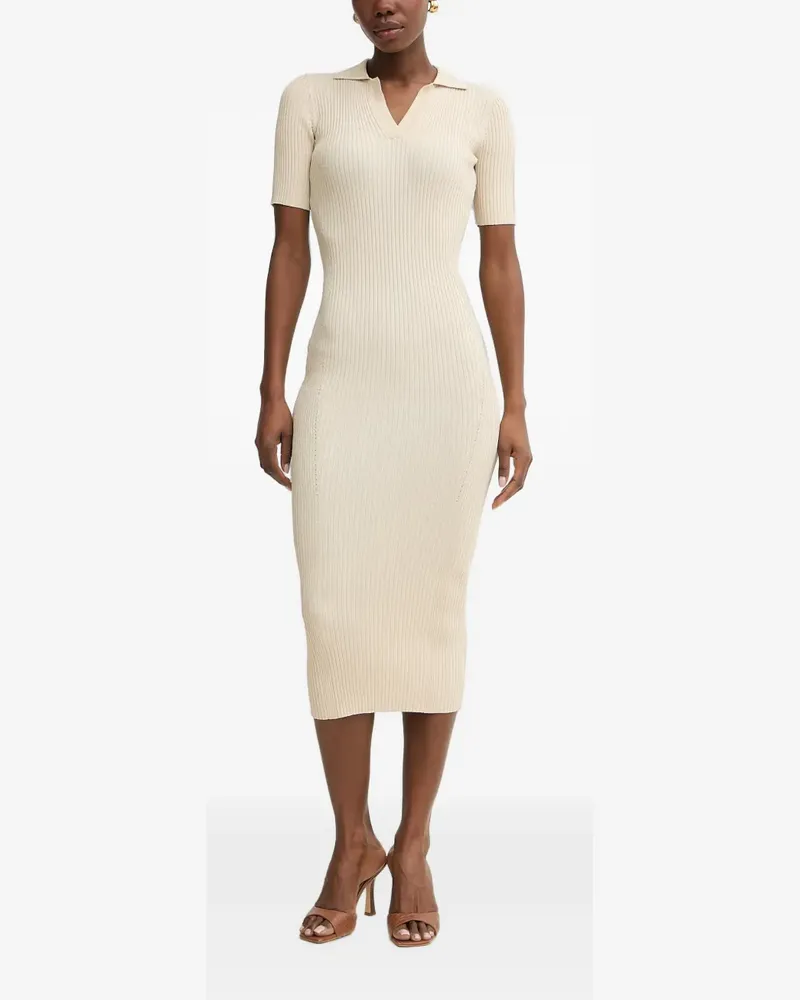 Fracomina ribbed-knit polo-collar midi dress - Nude Nude