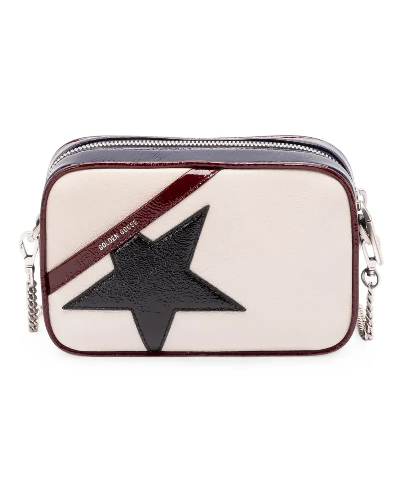 Golden Goose Mini Star Tasche aus butterweißem Leder mit schwarzem Stern und Details in Burgunderrot und Dunkelblau - Nude Nude