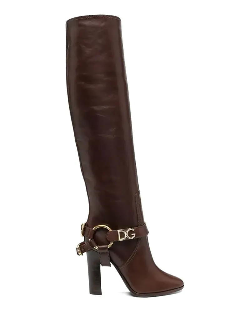 Dolce & Gabbana DG logo-plaque buckled ankle boots - Braun Braun