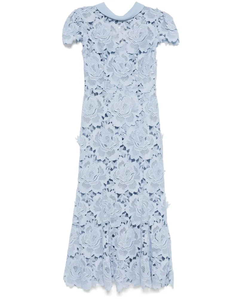 Self-Portrait Spitzen-Midikleid mit Kontrastkragen - Blau Blau