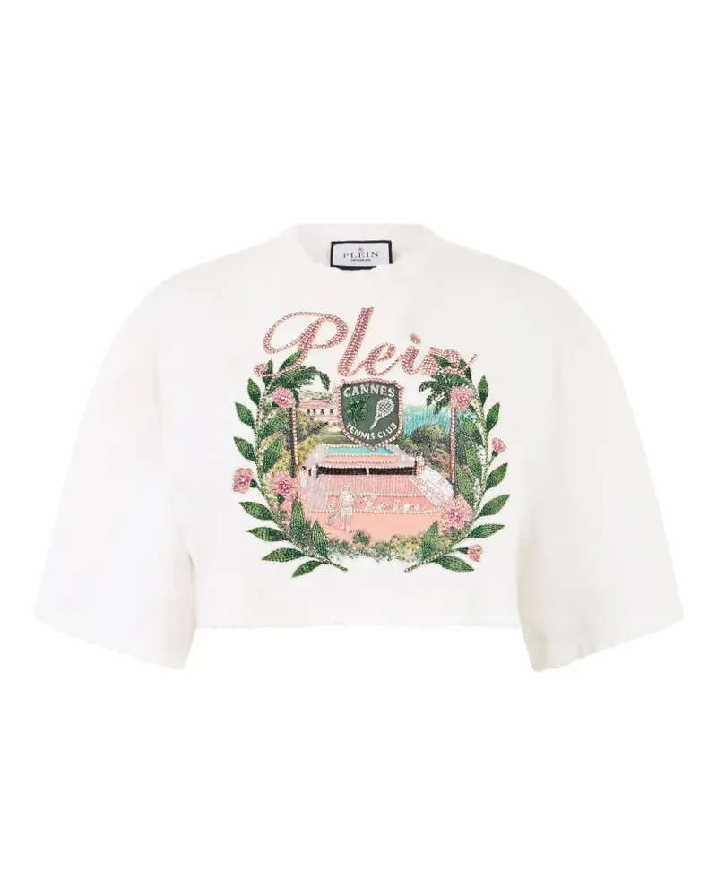 Philipp Plein Cropped-T-Shirt mit Strass - Weiß Weiß