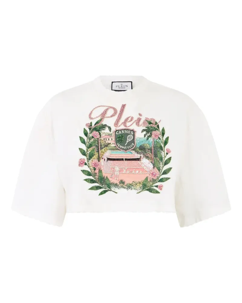Philipp Plein Cropped-T-Shirt mit Strass - Weiß Weiß