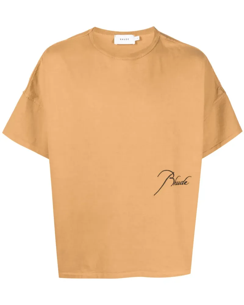 RHUDE T-Shirt mit Logo-Stickerei - Braun Braun