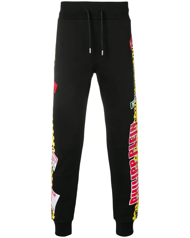 Philipp Plein Jogginghose mit "Warning"-Print - Schwarz Schwarz