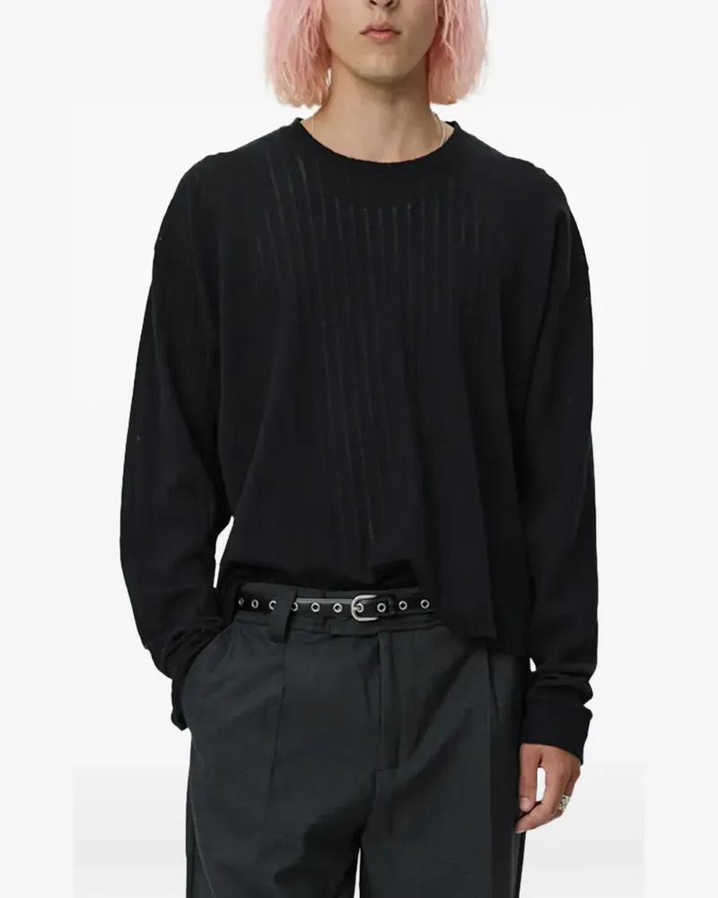 Mfpen Gestreiftes T-Shirt mit Spitze - Schwarz Schwarz