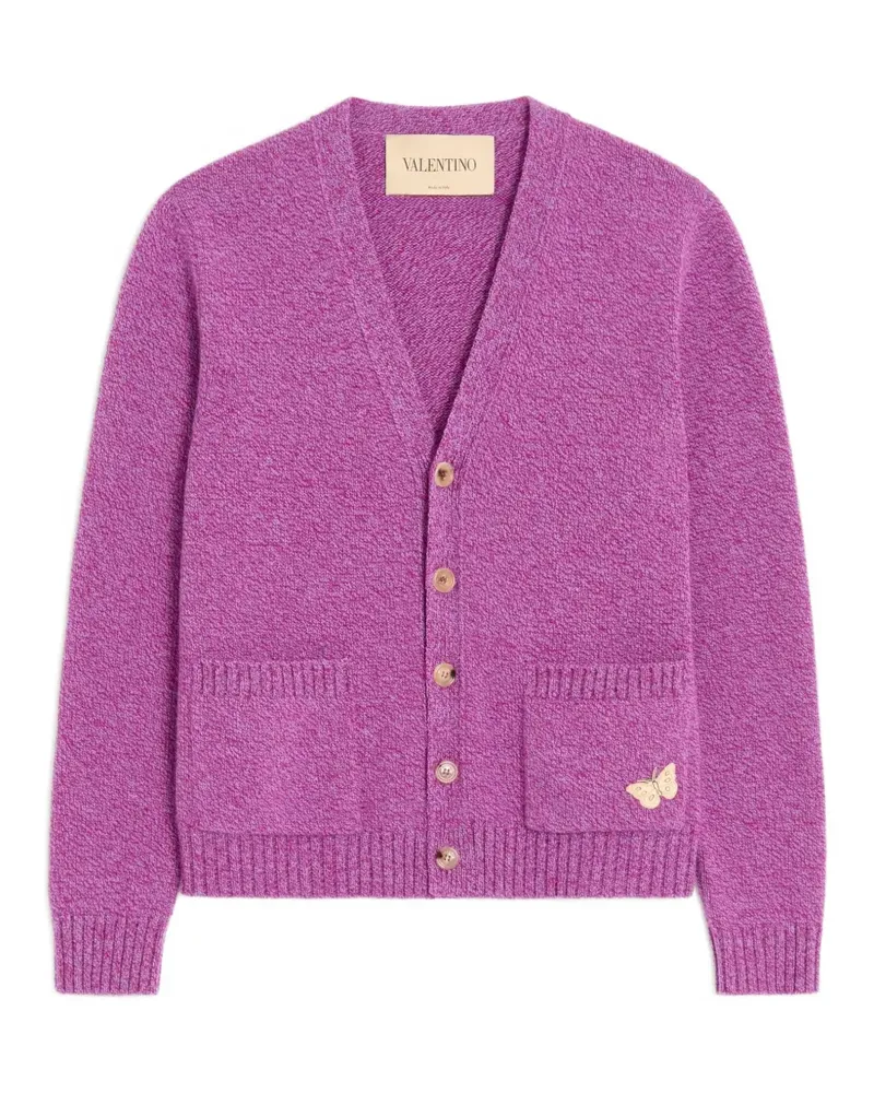 Valentino Garavani Mouliné-Cardigan aus Wolle mit Schmetterling-Patch - Violett Violett
