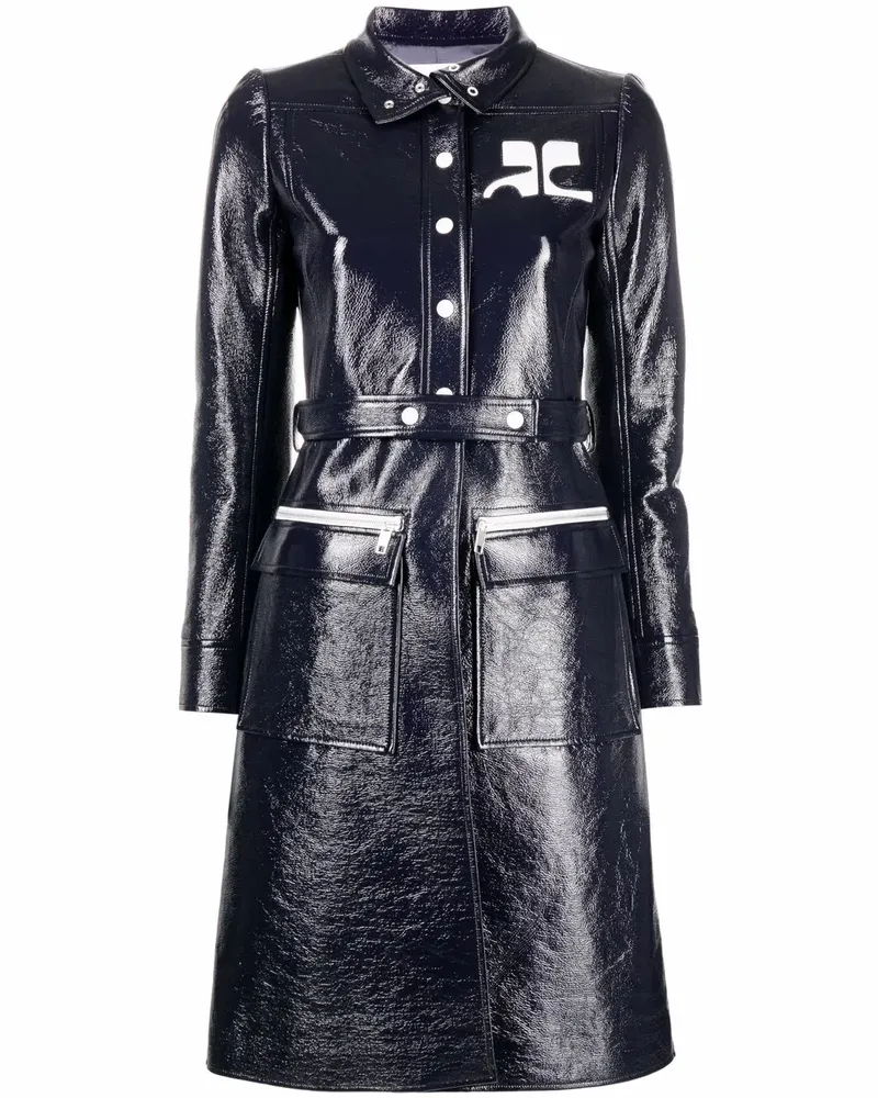 Courrèges Vinyl-Trenchcoat mit Logo-Applikation - Blau Blau