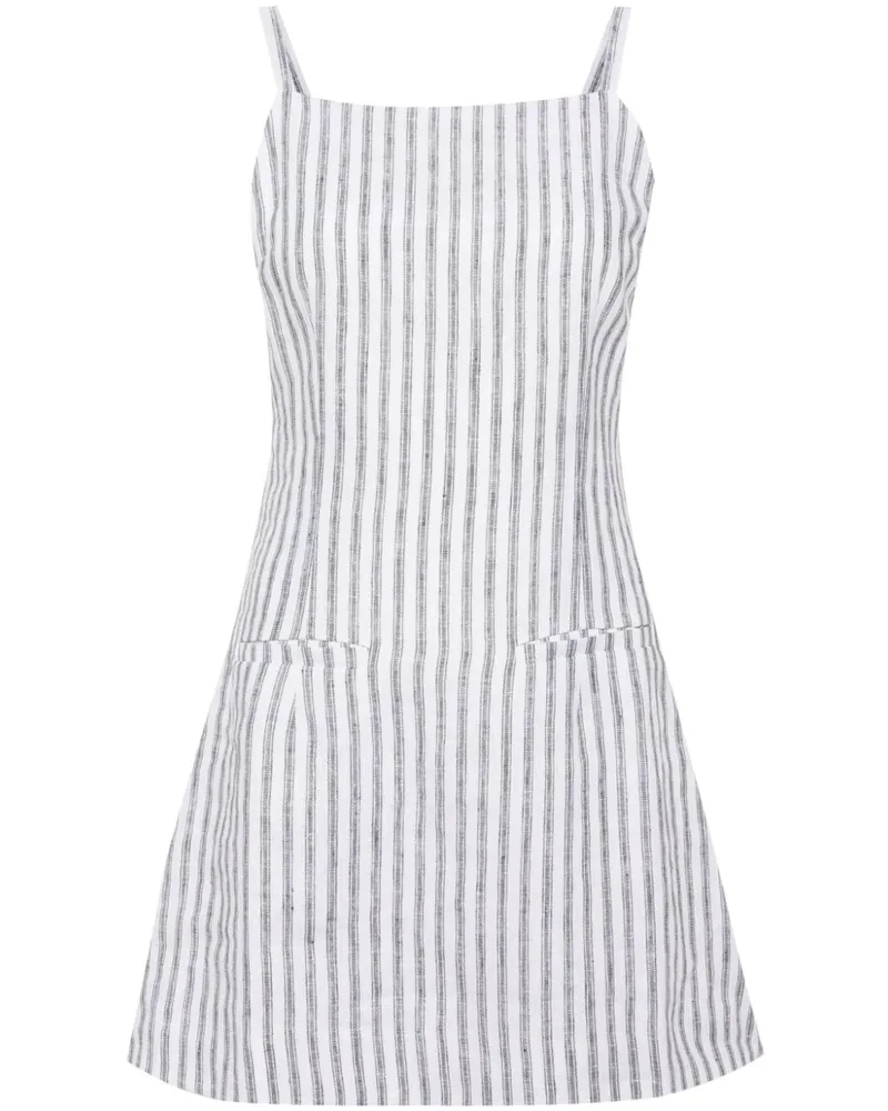 Reformation Gestreiftes Phillipa Leinenkleid - Weiß Weiß