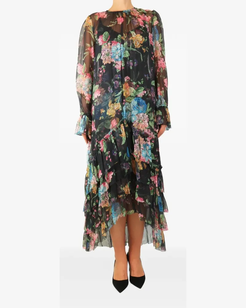 Zimmermann floral-print ruffled midi dress - Schwarz Schwarz
