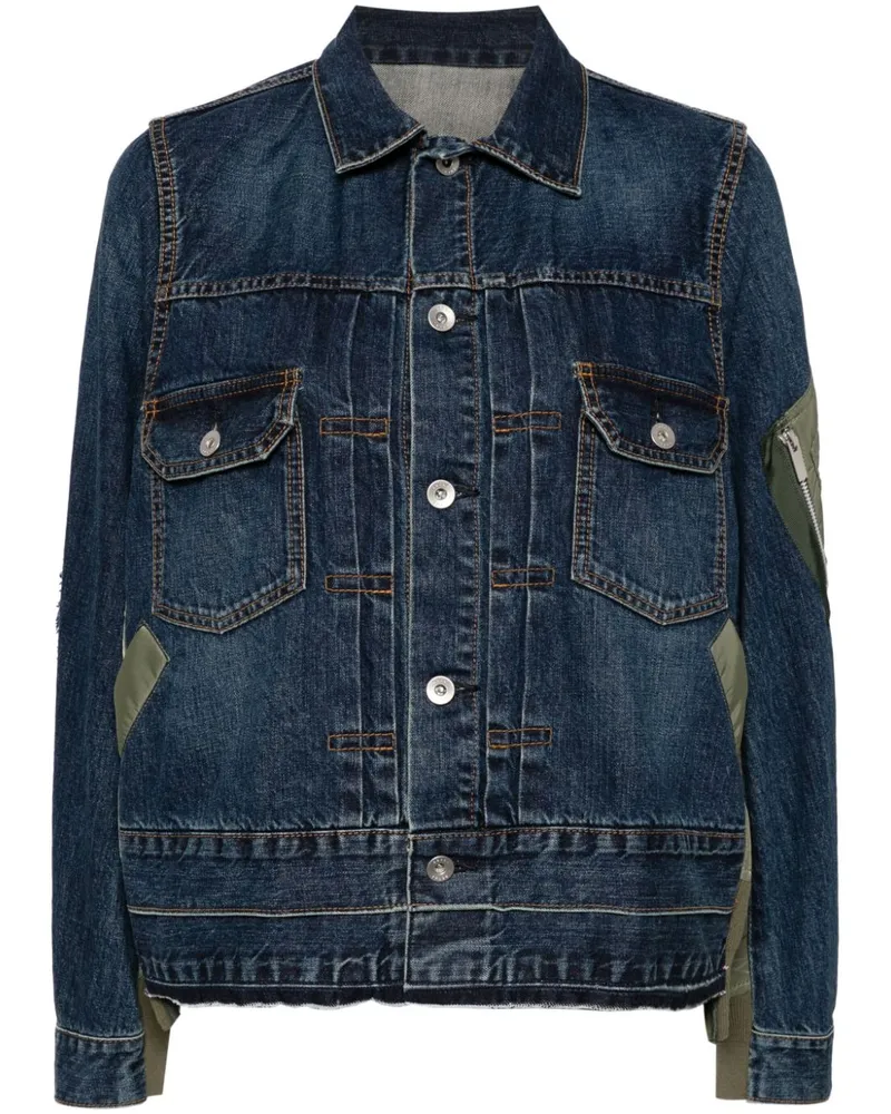 Sacai Jeansjacke mit Kontrasteinsätzen Blau